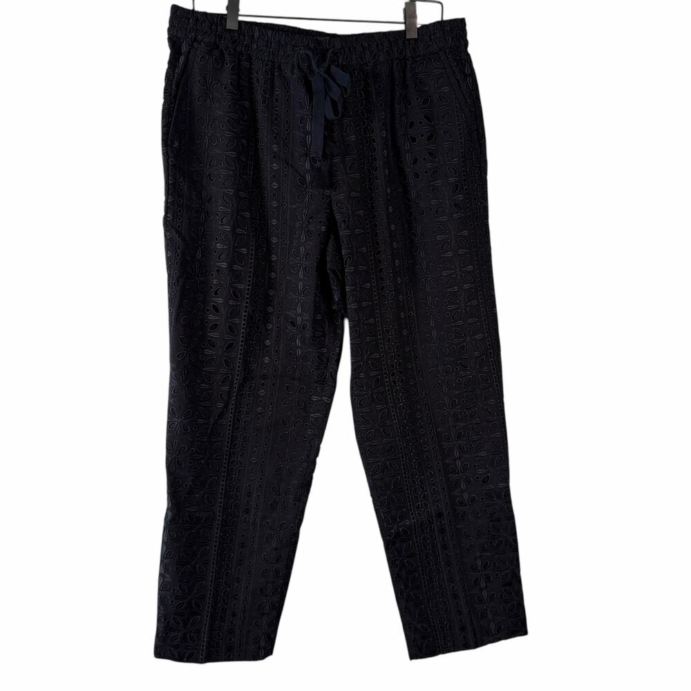 J. Crew Pull-on Easy Pants Black Eyelet High Rise Cropped Straight Leg Size 12 - Picture 2 of 12